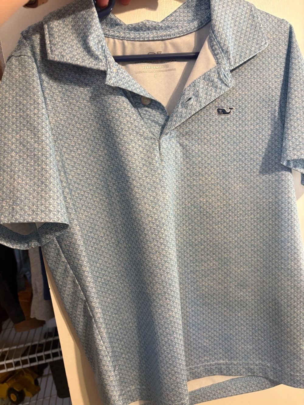 Vineyard Vines boys Light Blue Micro-Pattern Polo with Whale Logo
